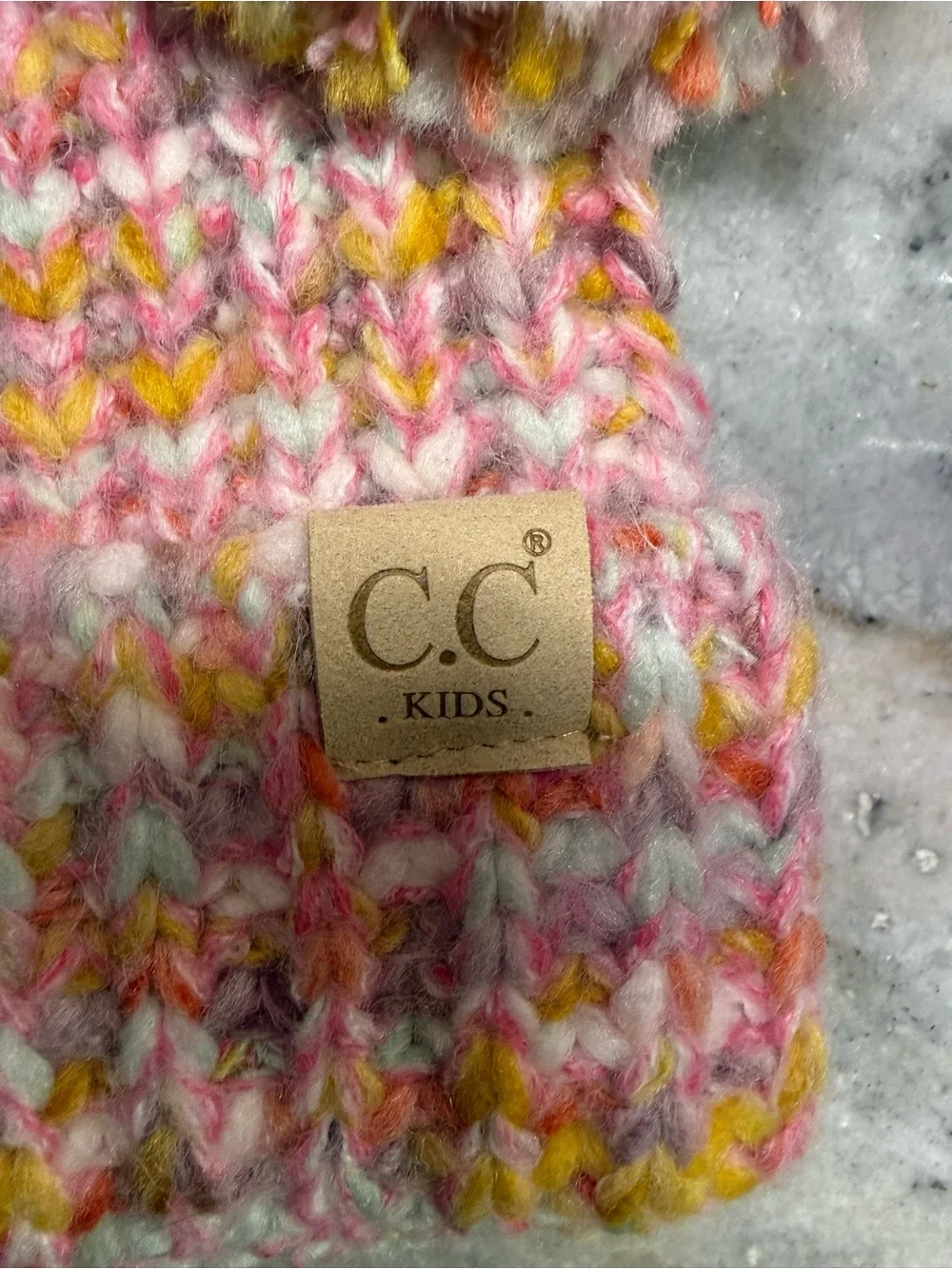 CC Kids Pink Multicolor Pom Pom Beanie